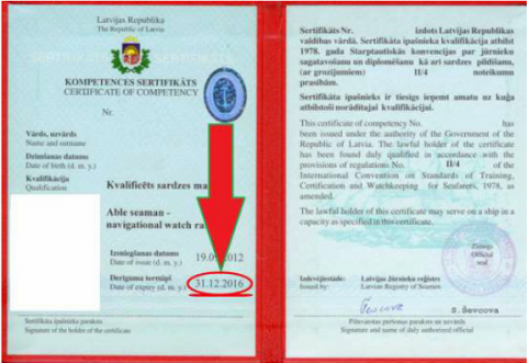 Jūrnieku kvalifikācijas sertifikātu maiņa